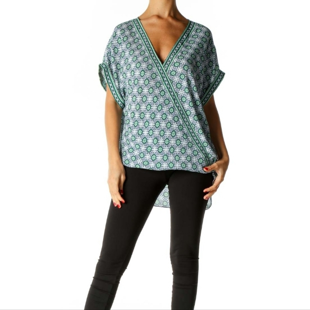 Max Studio Women Blue Short Sleeve Blouse S
